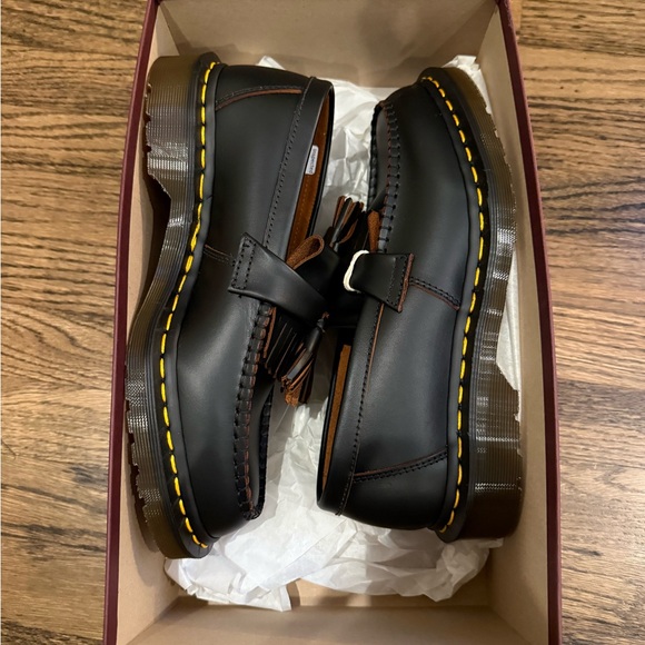 Dr. Martens Shoes - Dr. Martens Black Leather Loafers with Yellow Stitching